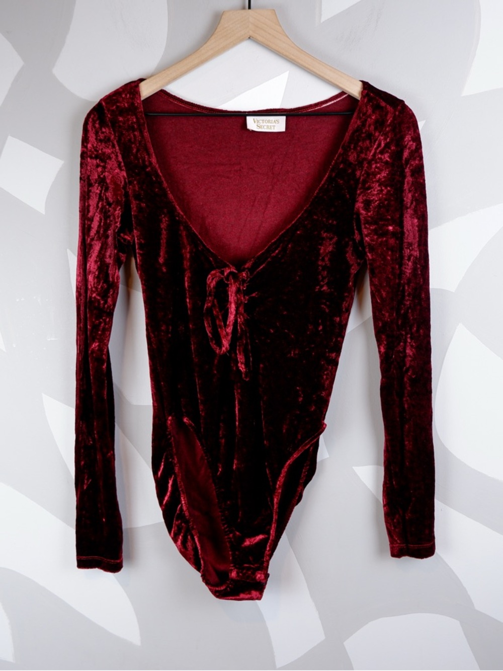 Vintage 80's Victoria's Secret Red Crushed Velvet Bodysuit | S